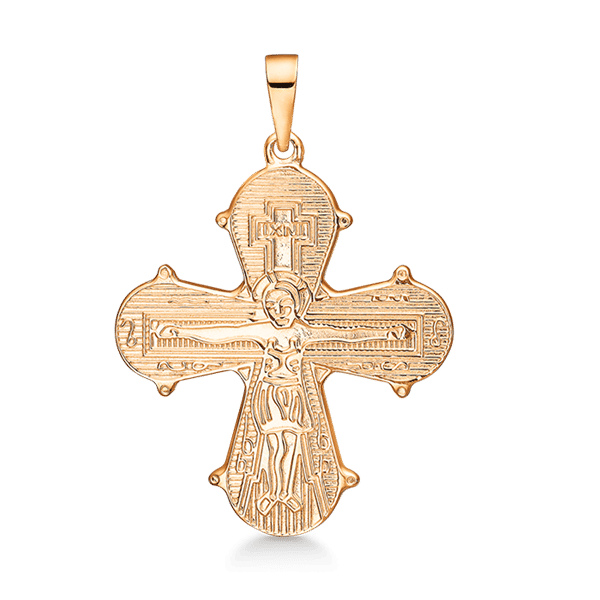 Støvring Design\'s Smukt og klassisk Dagmar kors med "Fader vor" graveret på bagsiden, måler 23 x 25 mm