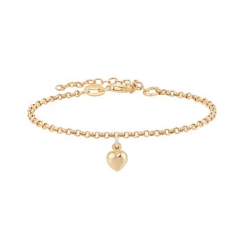 Smukt sølvforgyldt barne armbånd med ærtekæde og et hjerte fra Støvring Design