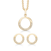 Støvring Design Sterling sølv collier og ørestikker, smykkesæt med forgyldt overflade, model FS239050