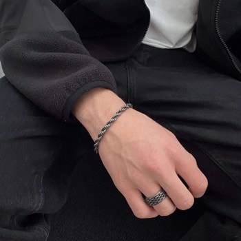 Cordel armbånd til herre I oxideret stål - Frank 1967