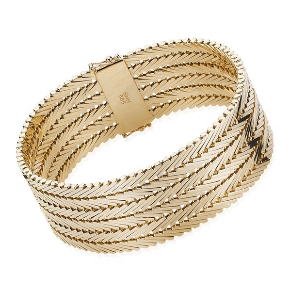 Geneve armbånd i 14 karat massivt guld, 21 cm og 3 rækker (22,5 mm)