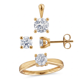 14 kt guld Luxury Solitaire smykkesæt med i alt 1,50 ct Labgrown diamant Top Wesselston VS2