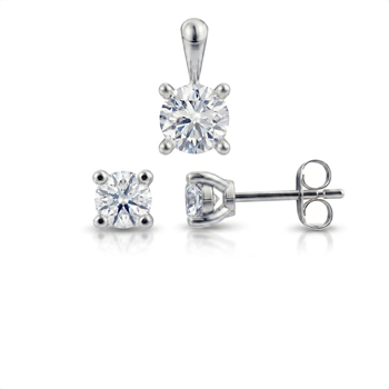 14 kt hvidguld Luxury Solitaire smykkesæt med i alt 1,00 ct Labgrown diamant Top Wesselston VS2