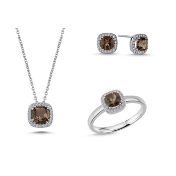 14 kt hvidguld Grace røg topas smykkesæt med i alt 0,42 ct diamanter Wesselton SI