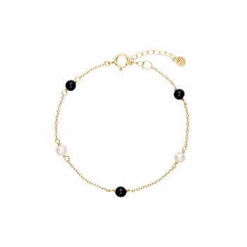Seville Zita forgyldt armbånd med onyx og ferskvandsperler