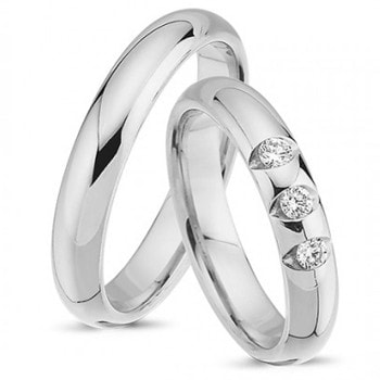 Nuran Love Tri-Diamond hvid guld Vielsesringe med 3 stk diamanter Wesselton SI