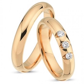 Nuran Love Tri-Diamond rosa guld Vielsesringe med 3 stk diamanter Wesselton SI