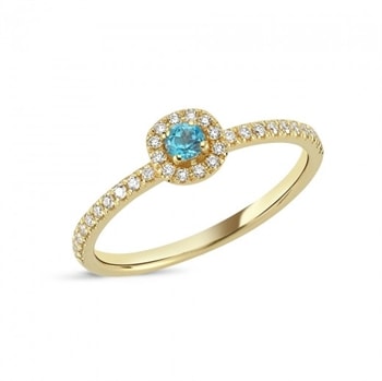 Nuran 14 kt rødguld fingerring, fra Sofia serien med 1 x 0,08 ct blå topas & 32 x 0,005 ct diamanter Wesselton SI
