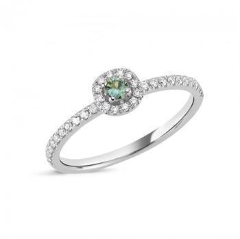 Nuran 14 kt hvidguld fingerring, fra Sofia serien med 1 x 0,08 ct Grøn Safir & 32 x 0,005 ct diamanter Wesselton SI