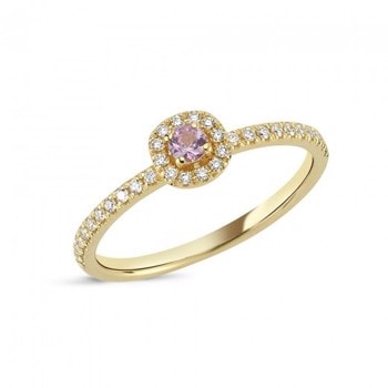14 kt rødguld fingerring, fra Sofia serien med 1 x 0,08 ct pink safir & 32 x 0,005 ct diamanter Wesselton SI