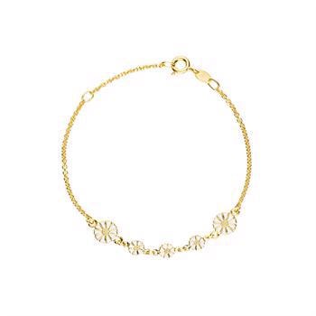 2x7,5 mm og 3x5 mm Marguerit armbånd fra Lund Copenhagen i forgyldt sølv med hvid emalje