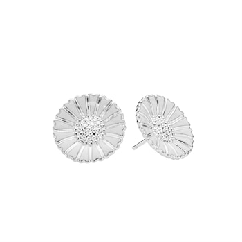 Marguerit ørestik 18mm med hvid emalje sterling sølv