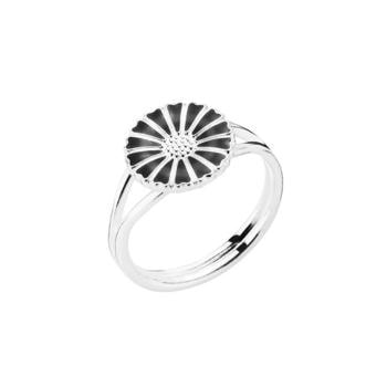11 mm Marguerit fingerring i 925 sølv m/ sort emalje fra Lund Copenhagen