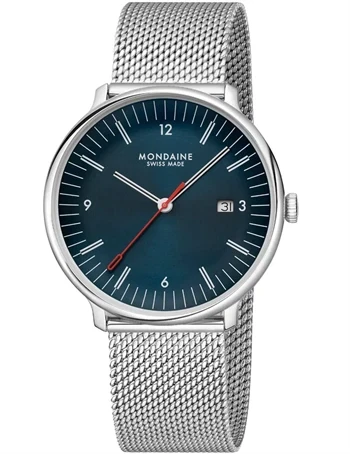 Mondaine Doppio herreur 41 mm stål med blå skive