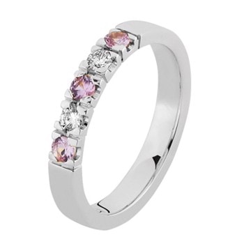 Nuran 14 kt hvidguld alliance ring, fra Colour serien med 2 + 3 stk 0,03 ct Wesselton-SI / lyserød safir