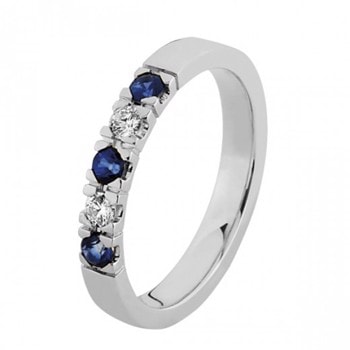 Nuran 14 kt hvidguld alliance ring, fra Colour serien med 2 + 3 stk 0,03 ct Wesselton-SI / Safir