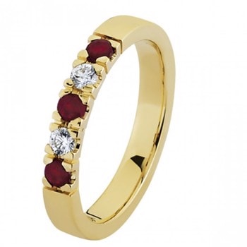 Nuran 14 kt rødguld alliance ring, fra Colour serien med 2 + 3 stk 0,03 ct Wesselton-SI / Rubin