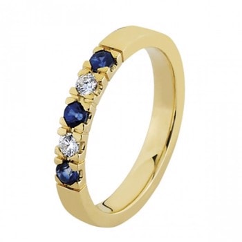 Nuran 14 kt rødguld alliance ring, fra Colour serien med 2 + 3 stk 0,03 ct Wesselton-SI / Safir