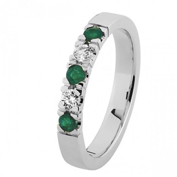 Nuran 14 kt hvidguld alliance ring, fra Colour serien med 2 + 3 stk 0,03 ct Wesselton-SI / Zavorit