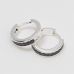 Sølv creol øreringe med sorte zirkonia Ø 15 mm og 3,7 mm bredde, model 11143