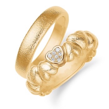Aagaard Hjerteringe Vielses ringe i 14 karat gulguld med 2 x 0,007 ct + 5 x 0,004 ct diamanter