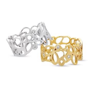 14 karat guld ring med 5 x 0,02 ct diamanter og hjerter