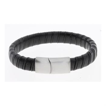 Læder/rustfrit stål armbånd, 20 cm-fra Hard Steel