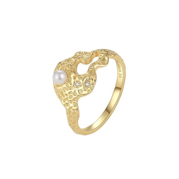 Adira - Forgyldt ring med perle og zirkoner