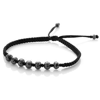 Knyttet sort diamant armbånd med 15,00 ct sorte facet diamant kugler
