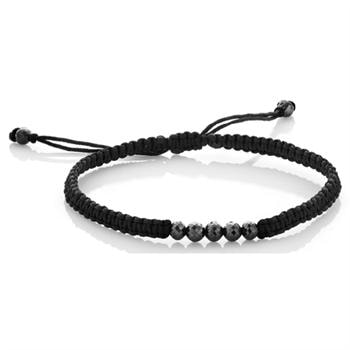 Knyttet sort diamant armbånd med 4,20 ct sorte facet diamant kugler