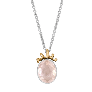 Rabinovich GOLDEN TWIST poleret sterling sølv og 14 kt. guld halskæde med rosa kvarts