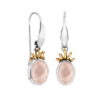 Rabinovich GOLDEN TWIST poleret sterling sølv og 14 kt. guld ørehængere med Rosa Kvarts