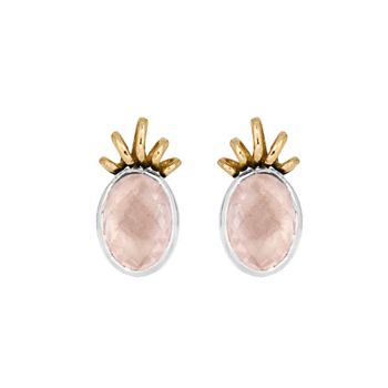 Rabinovich GOLDEN TWIST poleret sterling sølv og 14 kt. guld ørestikkere med rosa kvarts