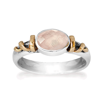 Rabinovich GOLDEN TWIST poleret sterling sølv og 14 kt. guld ring med Rosa Kvarts