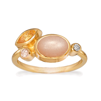 Rabinovich MOONLIGHT sterling sølv ring med peach månesten, citrin, rosa kvarts og zirkonia