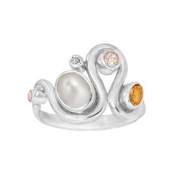 Rabinovich HAPPY BOW sterling sølv ring med rosa kvarts, ferskvandsperle, zirkonia og citrin