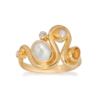 Rabinovich HAPPY BOW sterling sølv ring med rosa kvarts, ferskvandsperle, zirkonia og citrin