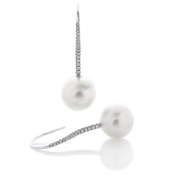 South Sea perle øreringe 12 mm near round med 0,20 ct TW / VVS-VS brillanter