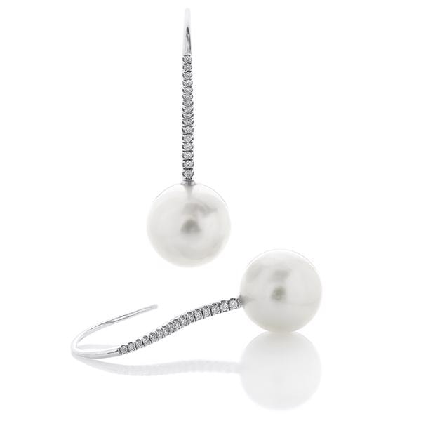 South Sea perle øreringe 12 mm near round med 0,20 ct TW / VVS-VS brillanter