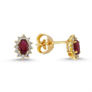 Nuran 14 kt rødguld ørestikker, fra Roset med rubin og diamanter serien med 5 x 3,5 mm safir og 12 stk 0,01 ct diamanter i hver Diamanter Wesselton SI