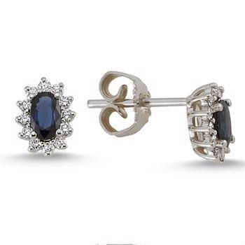Nuran 14 kt hvidguld ørestikker, fra Roset med safir og diamanter serien med 5 x 3,5 mm safir og 12 stk 0,01 ct diamanter i hver Diamanter Wesselton SI