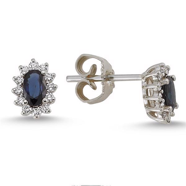 Nuran 14kt Roset hvidguldsørestikker med 4x6 mm safir + 0,18 ct. diamanter i hver ørestik-Diamantkvalitet: Wesselton/SI