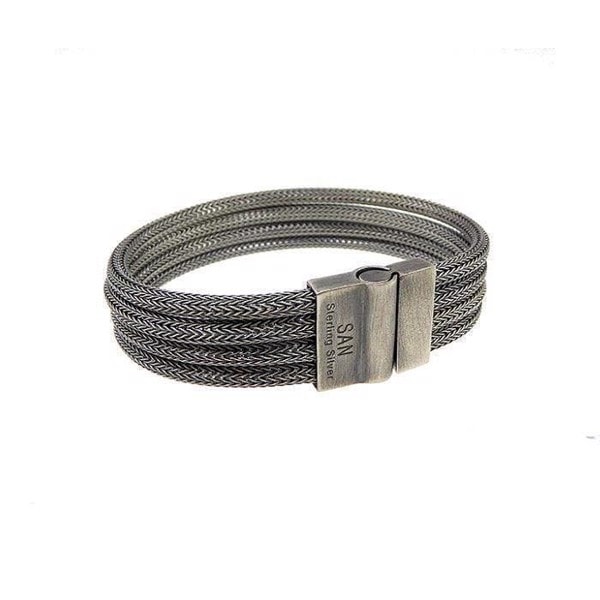 4 dbl Foxtail Silver Design sterling sølv armbånd oxideret 21 cm