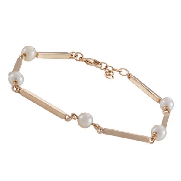 Siersbøl 8 karat guld pind & perle armbånd, 18+2 cm og 5 mm perler