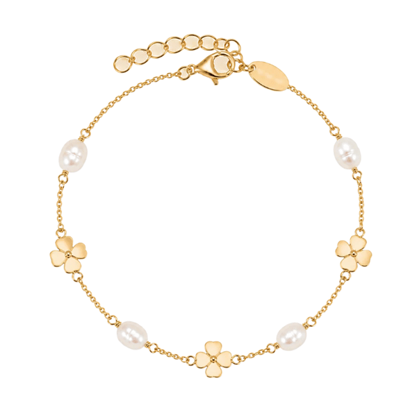 Clover and Pearl forgyldt sølv armbånd, fra Christina Jewelry & Watches
