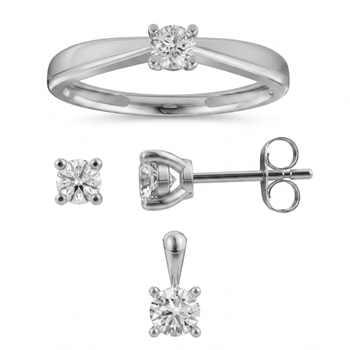 14 kt hvidguld Luxury Solitaire smykkesæt med i alt 0,75 ct Labgrown diamant Top Wesselston VS2