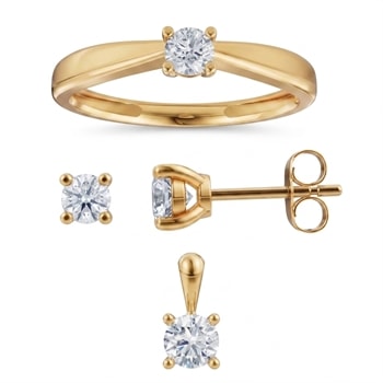 14 kt guld Luxury Solitaire smykkesæt med i alt 0,75 ct Labgrown diamant Top Wesselston VS2