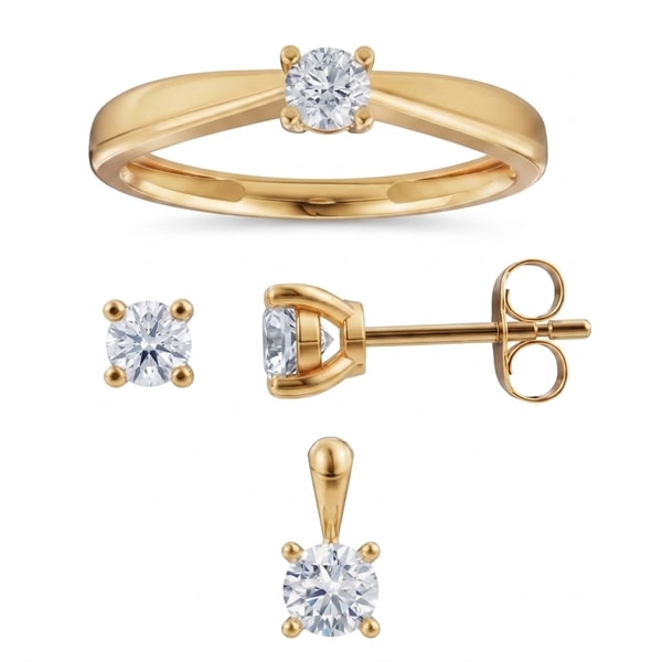 14 kt guld Luxury Solitaire smykkesæt med i alt 0,75 ct Labgrown diamant Top Wesselston VS2