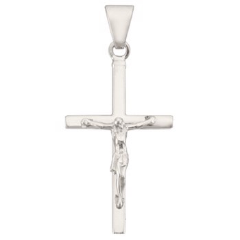 Stolpe kors med Jesus fra BNH i blank sterling sølv, Stor-21,5 x 34 mm
