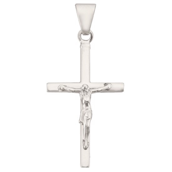 Stolpe kors med Jesus fra BNH i blank sterling sølv, Mellem-17 x 27 mm